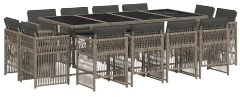 vidaXL 13-TLG. Garten-Essgruppe mit Kissen Grau Poly Rattan