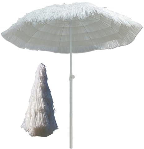 2,0 M Weißer Terrassenschirm Aus Stroh, Gartenschirm, Bastschirm, Kippbarer Sonnenschutzschirm Für Strand, Terrasse, Balkon, Ohne Ständer