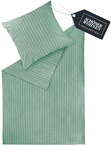 SCHÖNER WOHNEN Flanell Bettwäsche 200x200 Baumwolle Grün - Luxus Bettwäsche-Set 3teilig Öko - kuschelige warme Flauschige Sets - 1 Bettwäschebezug und 2 Kopfkissenbezug 80x80cm - Herbst & Winter