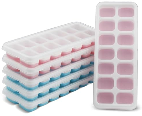 Bac à glaçons en silicone, lot de 6, 84 compartiments, avec couvercle, sans BPA, fond souple pour un démoulage facile, idéal pour les boissons froides, le whisky et les cocktails
