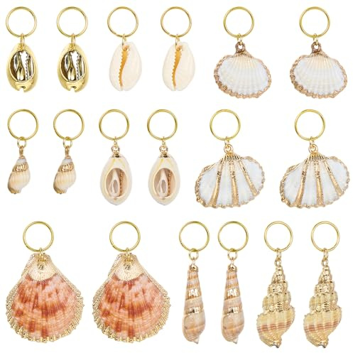 WEWAYSMILE 18 Stück Kauri Muscheln Für Haaranhänger Für Zöpfe Muschel Haarschmuck Goldene Zopf Accessoires Für Frauen Im Strandstil Modische Dekoration (Goldfolienrand)