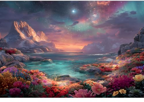Yunlus Puzzle für Erwachsene 1000 Teile Impossible Hard Schwierige Herausfordernde Puzzles für Teenager Berg Meer Ozean Blumen Galaxie Nachtlandschaft Puzzle 1000 Teile 70 x 50 cm