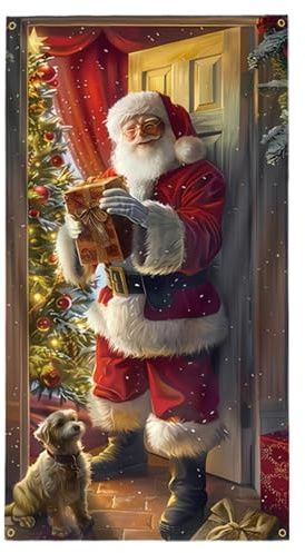 Fierudeng Natale per porta principale - Telo di sfondo festivo riutilizzabile | Copertura per porta di Babbo Natale - per interni esterni parete veranda patio giardino vacanze