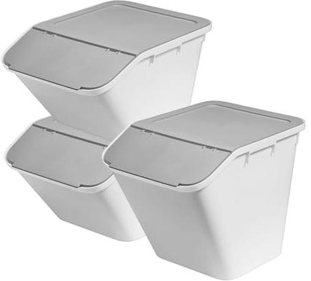 SmartStore Collect Stack-it Set with 2 Medium 37L and 1 Large 51L Recycling Bins with Lids Multipurpose Waste Sorting Containers