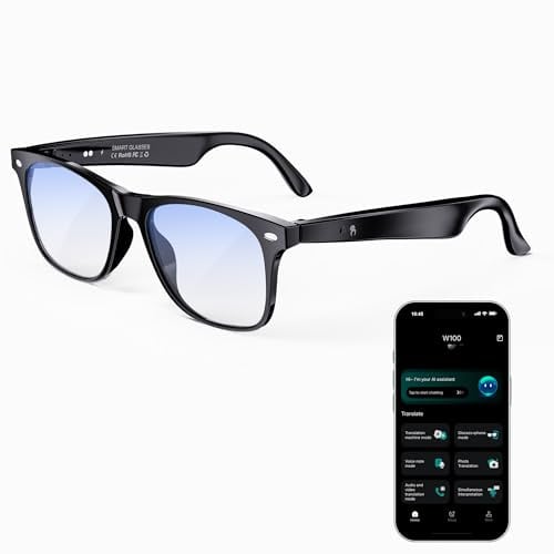 ONKELYIM AI Smart Glasses, Übersetzungsbrille mit ChatGPT und 164 Sprachen | Bluetooth Glasses mit Blaulichtfilter Gläsern, Musikwiedergabe, Freisprechanruf und Sprachassistent, für Frauen und Männer