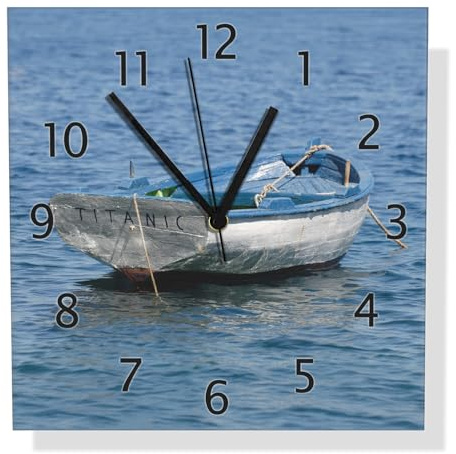 Wallario Design Wanduhr Kleines Ruderboot aus Aluverbund, Alu-Uhr Größe 30 x 30 cm, Schwarze Zeiger mit Metalloptik