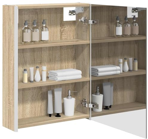 vidaXL Badezimmerspiegelschrank Sonoma-Eiche 53,5 x 15,5 x 70 cm, Stylischer Badezimmeroberfläche, Wandspiegel, Cooles Stauraum, Moderne Vanity, anpassbare Beleuchtung, Platz sparen