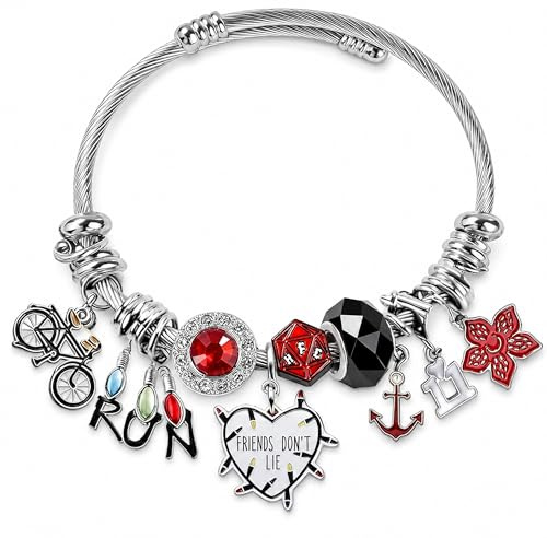 EZOOU Silver-Tone Cable Charm Bracelet with Bicycle, Heart and Anchor | Retro Friendship Bangle for Women With Letter and Decorative Beads, Fashion Gift