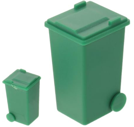 TOYANDONA 2pcs Miniature Trash Cans with Secure Swing Lids, Plastic Dollhouse Garbage Bins in Green, Realistic Appearance for Sand Table and Classroom Demonstrations