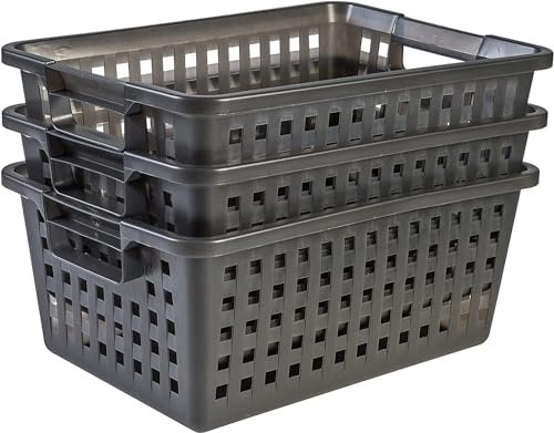 Iris Ohyama, panier, coffre, bac à linge sale avec poignées ergonomiques, 4,5L, lot de 3, empilable, bonne ventilation, sans BPA, salle de bains, buanderie, VM-20, gris
