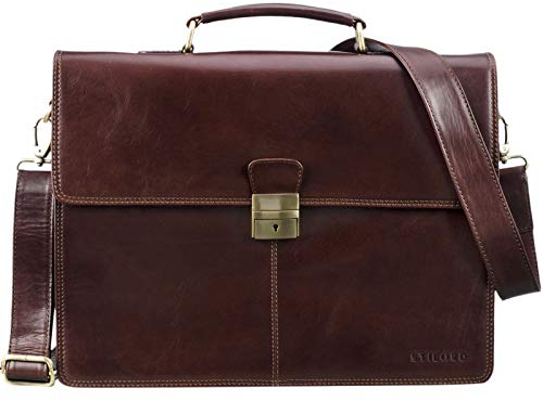STILORD 'Edward' Leder Aktentasche Herren Vintage - Business Laptoptasche 15,6 Zoll - Große Bürotasche für Dokumente, Laptop & Ordner - Edle Umhängetasche mit Schloss, Farbe:polo - braun