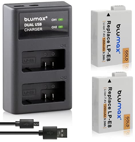 Blumax Gold Edition Battery LP-E8 1260 mAh + Mini Dual Charger Pack of 2