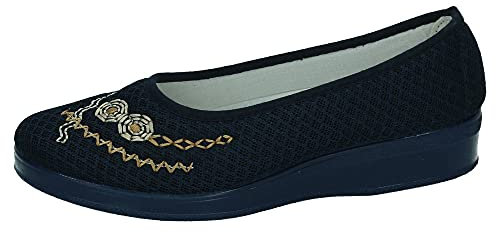 CHAPINES 366 Zapatilla de Rejilla Negra para Señora con Detalles Decorativos y Suela de Goma SEÑORA Zapatillas Marino 41