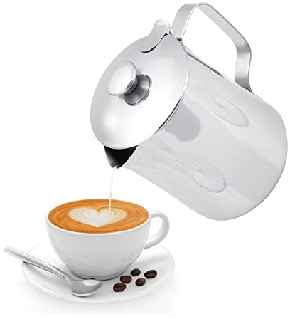 Eboxer Milk Frothing Pitcher 250mL/350mL/600mL/1000mL/1500mL/2000mL Stainless Steel Milk Jug Perfect for Making Coffee, Latte & Cappuccino(600ml)