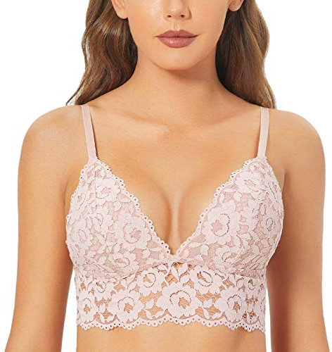 DOBREVA Femme Soutien-Gorge Dentelle Coussinet Amovible Bralette sans Armature Rose Nue XL