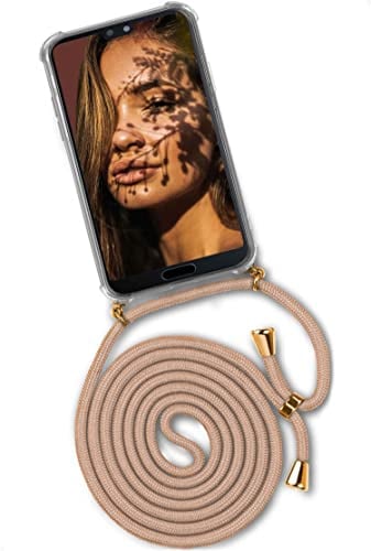 ONEFLOW Handykette für Huawei P20 Pro Hülle mit Band, Handyhülle mit Kette abnehmbar, Handyband zum Umhängen, Handy Umhängeband Lange Handykordel, Twist Case – Gold Beige
