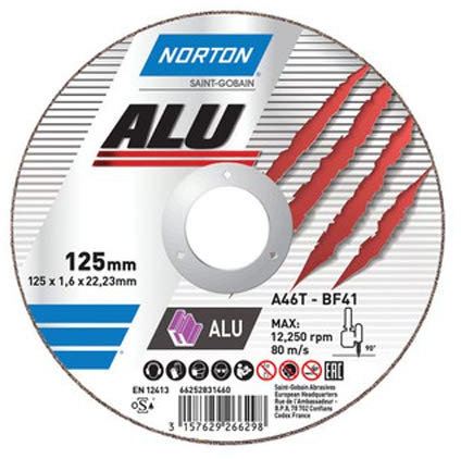 NORTON Lot de 25 disques à tronçonner en aluminium 41 - 125 x 1,6 x 22,23 A 46 N