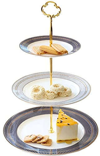 ZYCSKTL Cupcake Stand Birthday,3-lagiges Bone China Snack-Tablett-Regal Im Europäischen Stil, Kreative Süßigkeiten- Und Gebäckausstellung Stehen Im Wohnzimmer, Geburtstagsparty