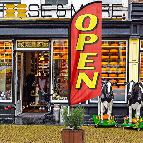 QSUM Open Plume Drapeau, 3,1M Open Drapeau Publicitaire avec Kit Poteau, Piquet de Sol, Open Signs Drapeau Publicitaire Exterieur Adapté Publicité en magasin et activités de plein air