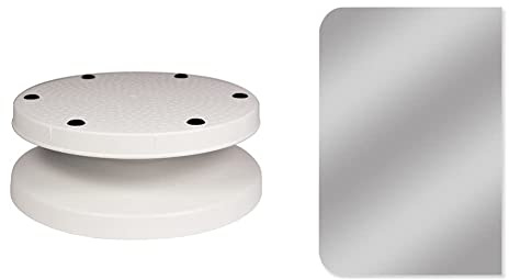 PME IT461 Icing Turntable 80 x 23 cm, White & SS20 Plain Side Stainless Steel Scraper, 5 x 3.5 Inches, White