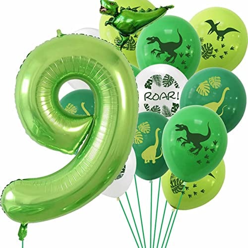 Carpeta 20-TLG. XXL-Ballon-Set * Dinosaurier * für 1. bis 9. Geburtstag | Deko für Kindergeburtstag und Dino Mottoparty | T-Rex Party Kinder Geburtstag, Edition: 9. Geburtstag
