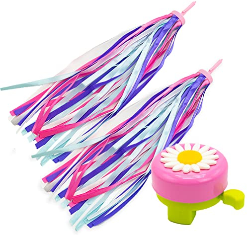 SZXMDKH Kinder Fahrradklingel mit 1 Paar Fahrrad Quasten für Kinderfahrrad Deko, Fahrrad Glocke, Kinderfahrräder Zubehör, Kinder Fahrrad Quaste, Kinder Roller Lenker Streamer Fahrrad Griffe Ribbon