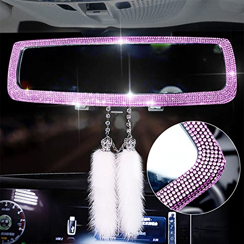 Auto Spiegel Deko Glitzer, Autospiegel Innenspiegel Rückspiegel, Glitzer Autozubehör Rücksitzspiegel, Auto Zubehör Innenraum Frauen Glitzer, Auto Zubehör Für Frauen Car Rearview Mirror (Rosa)
