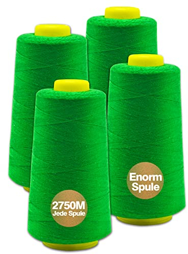 NäHgarn Overlockgarn 100% Polyester GrüN NäHgarn Set FüR NäHgarn Faden Garn NäHmaschine 4 NäHgarn Zwirn ReißFest NäHmaschinengarn Thread NäHfaden Overlock Garn 40/2 Je 2745 M, Insgesamt 11000m