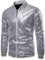 Mugoebu Herren Varsity Jacke Halloween Party Disco Shiny Sparkly Glitter Pailletten Bomberjacke Leicht glänzende Clubwear (Silver, Large)