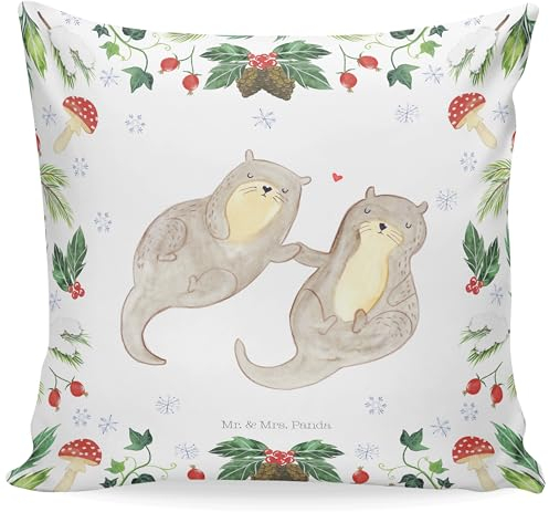 Mr. & Mrs. Panda 40 x 40 Kissen Otter Glühweinstand - Geschenk, Dekokissen 40x40, Kissenbezug 40x40, Wintermotiv, Sofakissen, Winter, Weihnachten,