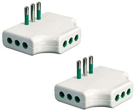 FANTON 82250-B2 - set 2 pezzi adattatore presa tripla piatta per spazi stretti SALVASPAZIO multipla 1 spina italiana piccola 10A 3 prese italiane piccole