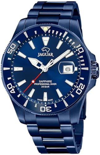 JAGUAR Swiss Made Herrenuhr Analog aus Edelstahl 316L Blau | Quarzuhr, Kalender, Widerstandsfähiges Saphirglas, Wasserdicht 20 ATM, J987/1, Executive, Blaues Zifferblatt