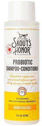 Skout's Honor Probiotic Cat Shampoo & Conditioner with Avocado Oil & Omega-3s, 97% Natural, Paraben & Sulfate-Free, Cruelty-Free, Defend Against Itch, Dryness, Irritation. 16oz, Honeysuckle