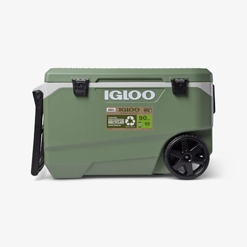 IGLOO Nevera Ecocool Latitude 90 Roller, Verde, 85 litros, Nevera Rígida Nevera con Ruedas Nevera con Ruedas Grande Nevera Portátil Camping Outdoor Nevera Portátil con Ruedas