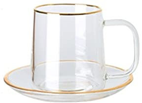 Tazza da caffè in Ceramica Coppia Tazza d'Acqua Set di Tazze in Vetro borosilicato Alto Tazza da caffè per la Colazione Trasparente Resistente al Calore (Oro)