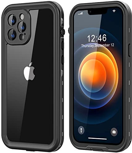 Protebox for iPhone 12 Pro Waterproof Case with Built-in Screen Protector, Shockproof Dustproof Full Body Protective IP68 Waterproof Phone Case for iPhone 12 Pro 6.1 inch (Black/Clear)