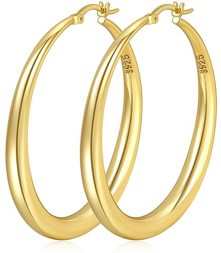 PABBEU Ohrringe Gold Creolen Hypoallergen Klobig 14K Creolen Gold Groß Dick Gold Ohrringe Leichte Goldene Ohrringe Damen Mädchen 35/40/50MM
