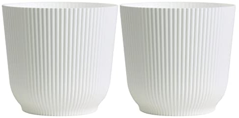 Olly & Rose Oxford - Vaso per piante da 18 cm, colore bianco, confezione da 2, per interni ed esterni, per giardino e casa, colore bianco opaco, in resina temprata, vasi decorativi per la casa
