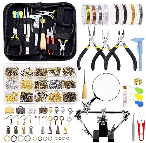 GLARKS Kit de 950 piezas de suministros para hacer joyas con herramientas para hacer joyas, alicates de joyería, cables de cuentas, hallazgos de joyería y herramientas de medición para bricolaje,