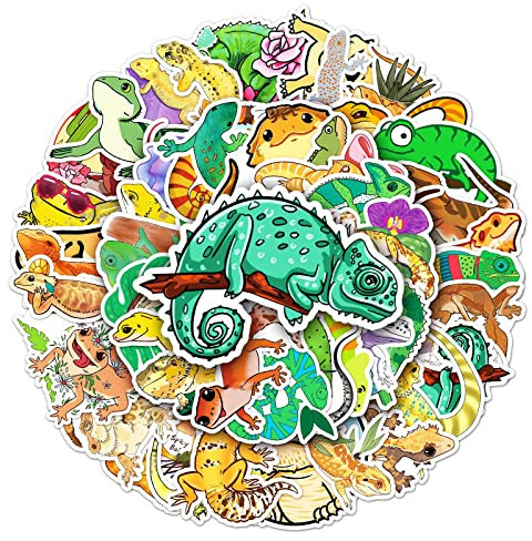50 Pcs Lizard Stickers Waterproof for Laptop Water Bottle DIY Craft Decor | Residue-Free Vinyl, UV Fade-Resistant Print, Easy Peel, Ideal for Scrapbook Suitcase Skateboard Customisation