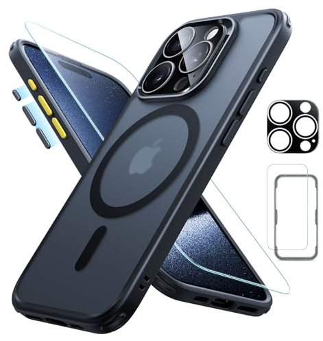 ESR for iPhone 15 Pro Max Case (5 in 1) Set, Translucent Matte Case with Screen Protector and Camera Lens Protectors, Compatible with MagSafe, Military-Grade Protection, Classic Series, Frosted Black