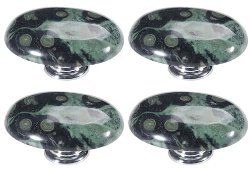 tooloflife 4 Stück natürliche Kristallstein-Türknäufe, Vintage-Stil, dekorative Kristall-Ziehgriffe für Schrank, Kleiderschrank, Kommode (schwarz-grün)