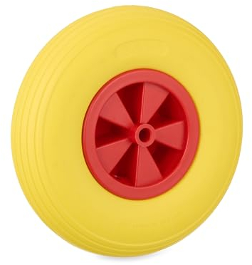 Relaxdays Roue de brouette 3.50-6, Jante, Caoutchouc (PU), Plastique (PP), Robuste, Charge Max. : 100 kg, Jaune et Rouge