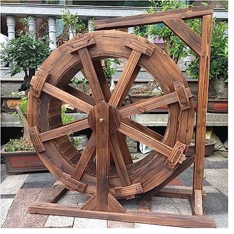 Estanque de jardín de Madera Fuente de Rueda de Agua Rueda de Feng Shui Rueda de Cascada Decoración Retro del país Diseño de Bomba de Agua Fuente Balcón Jardín Jardín (Tamaño: 80 cm (31,5 Pulgadas))