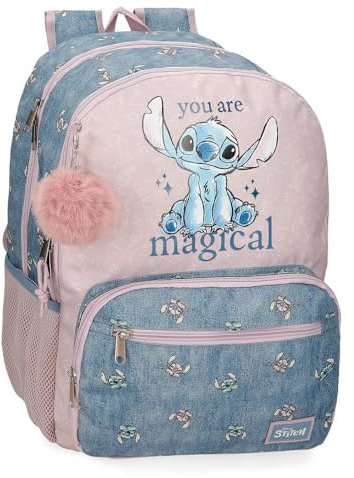 Disney Joumma Bags Stitch You Are Magical Zaini Scuola Zaini Bambini con Pompon Decorativi Vari Scomparti, blu, Zaino adattabile 44