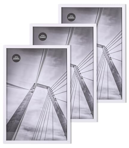 lincoolart Cadre Photo A3 en Bois MDF Blanc avec Verre Acrylique Incassable - Lot de 3 pour Posters, Tableaux et Décoration Murale