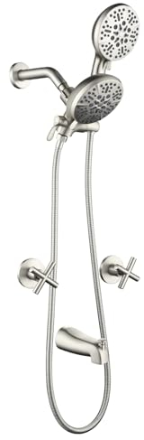 Duscharmatur-Set mit 2 Griffen, Badewannen-Auslauf, Badewannen-Duscharmatur, Kombi-Set, Duschsystem, komplettes Wannen- und Duschverkleidungsset, gebürstetes Nickel, Wandmontage, Duscharmaturen
