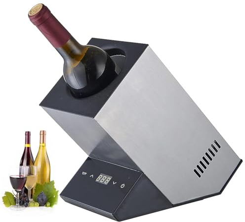 Enfriador de Vino eléctrico, Enfriador de Botellas de Vino portátil para Vino y champán de 750 ml, Enfriador de Vino de una Sola Botella en el Patio,Silver