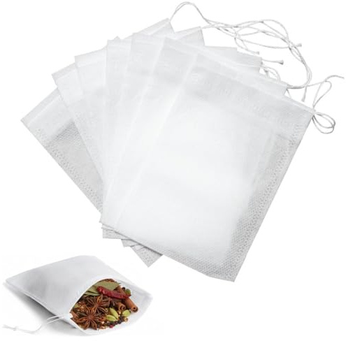 Wisafory 100 Stück Kordelzug Teebeutel Losen Tee Teefilter Beutel Teebeutel Drawstring Siegel Wiederverwendbare Tee Filter Beutel für Losen Tee Kaffee Kräuter Filter Gewürze(Weiß) 5 * 7cm | Wiederverwendbar, feinmaschiger Stofffilter, Kräutertee, Kaffee, Gewürze, DIY Tee Zubereitung, 5*7cm