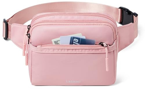LATMAP 3L marsupi per donne uomini Moda Waist Packs Cintura Borsa con 4-Zipper Tasche Crossbody Borsa facile da trasportare Portafoglio Borsetta per viaggi sport, Rosa1